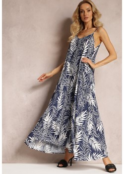 Granatowa Rozkloszowana Sukienka Maxi na Ramiączkach Dris ze sklepu Renee odzież w kategorii Sukienki - zdjęcie 164441134