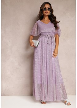 Ciemnofioletowa Koktajlowa Sukienka Maxi z Ozdobną Falbaną na Górze Cailey ze sklepu Renee odzież w kategorii Sukienki - zdjęcie 164441390