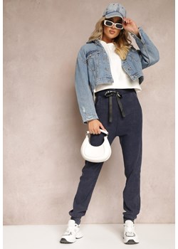 Granatowe Spodnie z Marszczoną Gumką w Pasie Ovitris ze sklepu Renee odzież w kategorii Spodnie damskie - zdjęcie 164441404