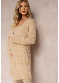 Beżowy Długi Kardigan Puszysty Aborra ze sklepu Renee odzież w kategorii Swetry damskie - zdjęcie 164441562