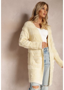 Jasnobeżowy Długi Kardigan Puszysty Aborra ze sklepu Renee odzież w kategorii Swetry damskie - zdjęcie 164441574