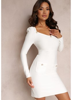 Biała Dopasowana Sukienka Mini z Perłowymi Guzikami Vaast ze sklepu Renee odzież w kategorii Sukienki - zdjęcie 164495983