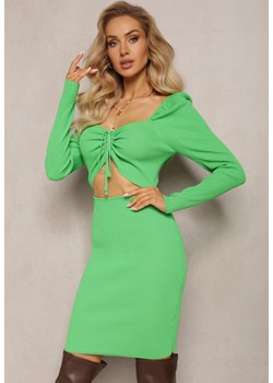 Zielona Prążkowana Mini Sukienka o Dopasowanym Fasonie z Wiązaniem i Wycięciem Xerdessa ze sklepu Renee odzież w kategorii Sukienki - zdjęcie 164496003