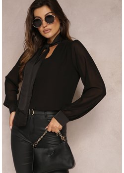 Czarna Bluzka z Wiązana Kokardą wokół Szyi Blisorfa ze sklepu Renee odzież w kategorii Bluzki damskie - zdjęcie 164496063