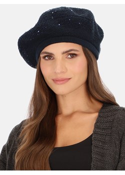 Połyskujący prążkowany dzianinowy beret z wełną L'AF Piwonia ze sklepu Eye For Fashion w kategorii Czapki zimowe damskie - zdjęcie 164498510
