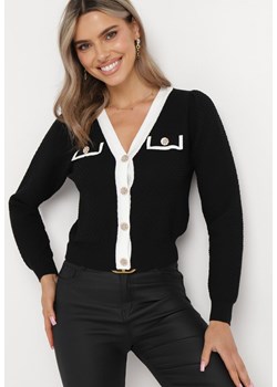 Czarny Kardigan Zapinany na Biżuteryjne Guziki Mandalis ze sklepu Born2be Odzież w kategorii Swetry damskie - zdjęcie 164499302