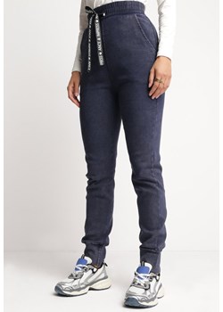 Granatowe Spodnie z Gumką w Pasie Lallins ze sklepu Born2be Odzież w kategorii Spodnie damskie - zdjęcie 164499461
