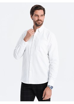 Koszula męska z tkaniny w stylu Oxford REGULAR - biała V1 OM-SHOS-0108 ze sklepu ombre w kategorii Koszule męskie - zdjęcie 164505180