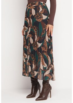 Beżowo-Brązowa Plisowana Spódnica Maxi Ozdobiona Abstrakcyjnym Wzorem Fitsumena ze sklepu Born2be Odzież w kategorii Spódnice - zdjęcie 164506590