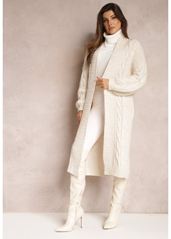 Jasnobeżowy Długi Kardigan z Ozdobnym Szerokim Splotem Havsana ze sklepu Renee odzież w kategorii Swetry damskie - zdjęcie 164526411