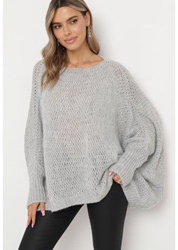 Szary Luźny Sweter w Stylu Ponczo Kossela ze sklepu Born2be Odzież w kategorii Swetry damskie - zdjęcie 164529453