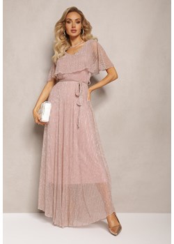 Ciemnoróżowa Koktajlowa Sukienka Maxi z Ozdobną Falbaną na Górze Cailey ze sklepu Renee odzież w kategorii Sukienki - zdjęcie 164530814