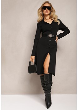Czarna Koszulowa Sukienka z Rozkloszowanym Dołem z Wiskozy Zeudilla ze sklepu Renee odzież w kategorii Sukienki - zdjęcie 164530823