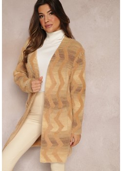 Jasnobeżowy Luźny Kardigan Niezapinany w Geometryczny Print Sheshy ze sklepu Renee odzież w kategorii Swetry damskie - zdjęcie 164530923