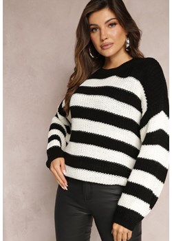 Czarno-Biały Klasyczny Sweter z Dzianiny o Grubej Włóczce w Paski Soriaa ze sklepu Renee odzież w kategorii Swetry damskie - zdjęcie 164530933