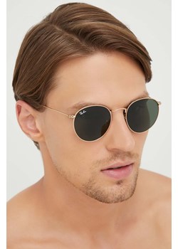 Ray-Ban okulary przeciwsłoneczne ROUND METAL męskie kolor złoty 0RB3447 ze sklepu PRM w kategorii Okulary przeciwsłoneczne męskie - zdjęcie 164537353