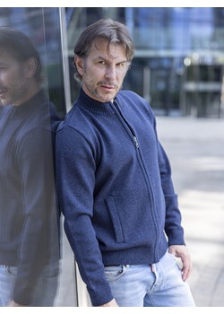 Sweter męski rozpinany z kieszeniami - Karol - granat melanż - M ze sklepu Swetry Lasota w kategorii Swetry męskie - zdjęcie 164539380