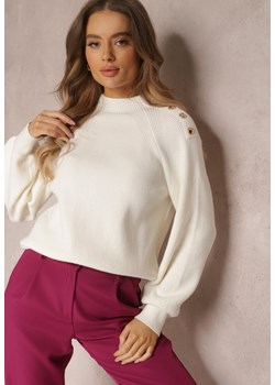 Biały Sweter Dzianinowy z Długim Rękawem i Guzikami Kithi ze sklepu Renee odzież w kategorii Swetry damskie - zdjęcie 164550371