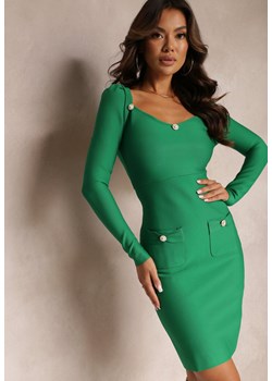 Zielona Dopasowana Sukienka Mini z Perłowymi Guzikami Vaast ze sklepu Renee odzież w kategorii Sukienki - zdjęcie 164559934