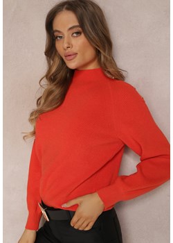 Pomarańczowy Sweter Dzianinowy z Długim Rękawem i Guzikami Kithi ze sklepu Renee odzież w kategorii Swetry damskie - zdjęcie 164563184