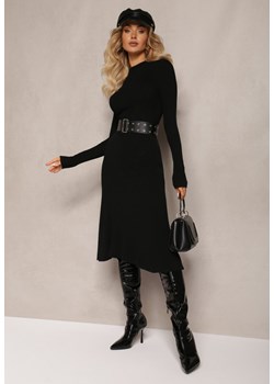 Czarna Rozkloszowana Sukienka Dzianinowa z Półgolfem Navilla ze sklepu Renee odzież w kategorii Sukienki - zdjęcie 164563244