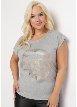 Szary Bawełniany T-shirt z Metalicznym Nadrukiem Lapur ze sklepu Born2be Odzież w kategorii Bluzki damskie - zdjęcie 164568722