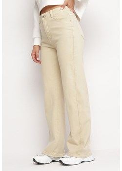 Jasnobeżowe Szerokie Spodnie z Wysokim Stanem Ushana ze sklepu Born2be Odzież w kategorii Spodnie damskie - zdjęcie 164569002