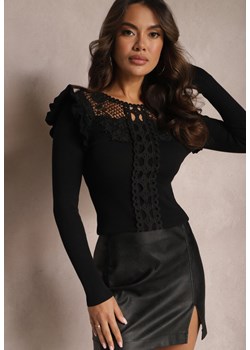 Czarna Bluzka z Koronką i Falbankami Diegundi ze sklepu Renee odzież w kategorii Bluzki damskie - zdjęcie 164569701
