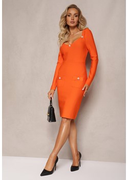 Pomarańczowa Dopasowana Sukienka Mini z Perłowymi Guzikami Vaast ze sklepu Renee odzież w kategorii Sukienki - zdjęcie 164569904