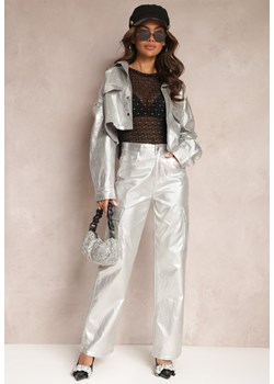 Srebrne Szerokie Spodnie Metaliczne w Stylu Bojówek Eamma ze sklepu Renee odzież w kategorii Spodnie damskie - zdjęcie 164570042