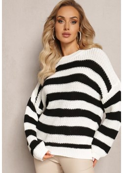 Biało-Czarny Klasyczny Sweter z Dzianiny o Grubej Włóczce w Paski Soriaa ze sklepu Renee odzież w kategorii Swetry damskie - zdjęcie 164570122