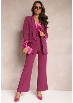 Ciemnofioletowe Szerokie Spodnie Materiałowe High Waist Dinnes ze sklepu Renee odzież w kategorii Spodnie damskie - zdjęcie 164570252