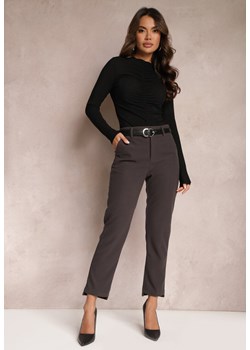 Szare Spodnie Garniturowe High Waist Aigah ze sklepu Renee odzież w kategorii Spodnie damskie - zdjęcie 164649592