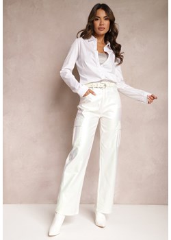 Białe Metaliczne Spodnie Bojówki z Regularną Talią i Bocznymi Kieszeniami Sokhome ze sklepu Renee odzież w kategorii Spodnie damskie - zdjęcie 164649722