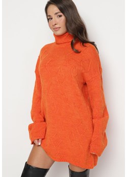 Pomarańczowy Długi Golf w Wypukłe Romby Jannsa ze sklepu Born2be Odzież w kategorii Swetry damskie - zdjęcie 164681391