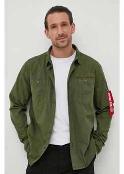 Alpha Industries koszula bawełniana męska kolor zielony regular z kołnierzykiem klasycznym ze sklepu ANSWEAR.com w kategorii Koszule męskie - zdjęcie 164682190