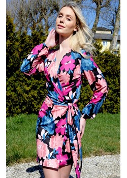 Kopertowa sukienka mini z motywem kwiatowym Kolenia, Kolor czarno-różowo-niebieski, Rozmiar L/XL, Merribel ze sklepu Primodo w kategorii Sukienki - zdjęcie 164694463
