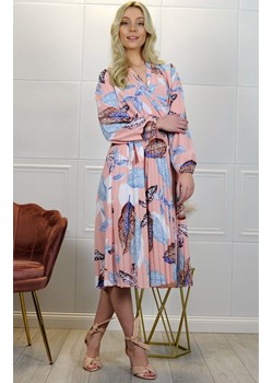 Plisowana sukienka midi z długim rękawem Slovela, Kolor różowy-wzór, Rozmiar one size, Merribel ze sklepu Primodo w kategorii Sukienki - zdjęcie 164694490