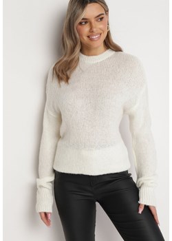 Biały Klasyczny Sweter z Wełną Wykończony Ściągaczami Susa ze sklepu Born2be Odzież w kategorii Swetry damskie - zdjęcie 164716732