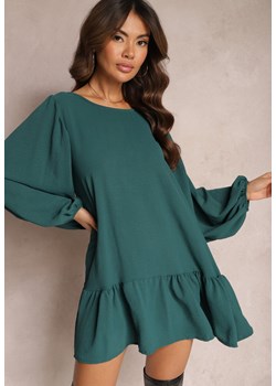 Zielona Sukienka Mini o Trapezowym Kroju z Falbankami i Bufiastymi Rękawami Cordole ze sklepu Renee odzież w kategorii Sukienki - zdjęcie 164716911