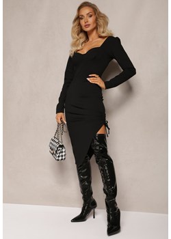 Czarna Dopasowana Sukienka Midi ze Ściągaczem Volddia ze sklepu Renee odzież w kategorii Sukienki - zdjęcie 164717911