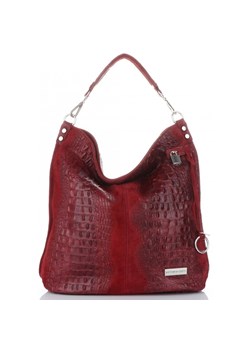 Firmowa Torba Skórzana Vittoria Gotti Made in Italy w rozmiarze XL motyw Aligatora Bordowa ze sklepu PaniTorbalska w kategorii Torby Shopper bag - zdjęcie 164720483
