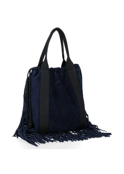Vittoria Gotti Włoska Torebka Skórzana Shopper Bag w stylu Boho Granat ze sklepu PaniTorbalska w kategorii Torby Shopper bag - zdjęcie 164720902