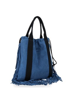 Vittoria Gotti Włoska Torebka Skórzana Shopper Bag w stylu Boho Jeansowa ze sklepu PaniTorbalska w kategorii Torby Shopper bag - zdjęcie 164720910