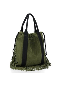 Vittoria Gotti Włoska Torebka Skórzana Shopper Bag w stylu Boho Zielona ze sklepu PaniTorbalska w kategorii Torby Shopper bag - zdjęcie 164722510