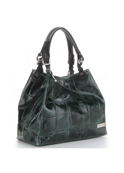 Vittoria Gotti Firmowa Torebka Skórzana Włoski Shopper w modny motyw Żółwia Butelkowa Zieleń ze sklepu PaniTorbalska w kategorii Kuferki - zdjęcie 164722973