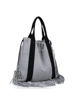 Vittoria Gotti Włoska Torebka Skórzana Shopper Bag w stylu Boho Jasno Szara ze sklepu PaniTorbalska w kategorii Torby Shopper bag - zdjęcie 164725810
