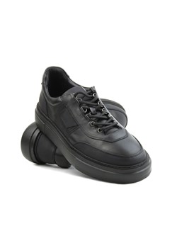Skórzane sneakersy męskie - JOHN DOUBARE H115-2, czarne ze sklepu ulubioneobuwie w kategorii Półbuty męskie - zdjęcie 164730294