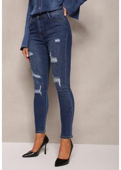 Granatowe Jeansy z Przetarciami na Dopasowanych Nogawkach Wilye ze sklepu Renee odzież w kategorii Jeansy damskie - zdjęcie 164730642