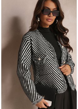 Czarno-Biały Zapinany Kardigan w Paski z Wiskozy Castiore ze sklepu Renee odzież w kategorii Swetry damskie - zdjęcie 164730714